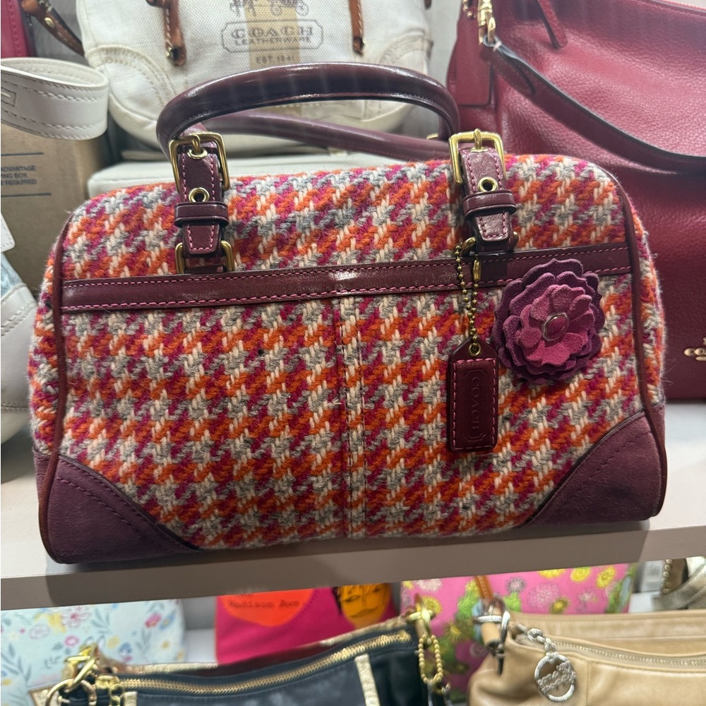 Coach Women's Red and Pink Tweed Satchel